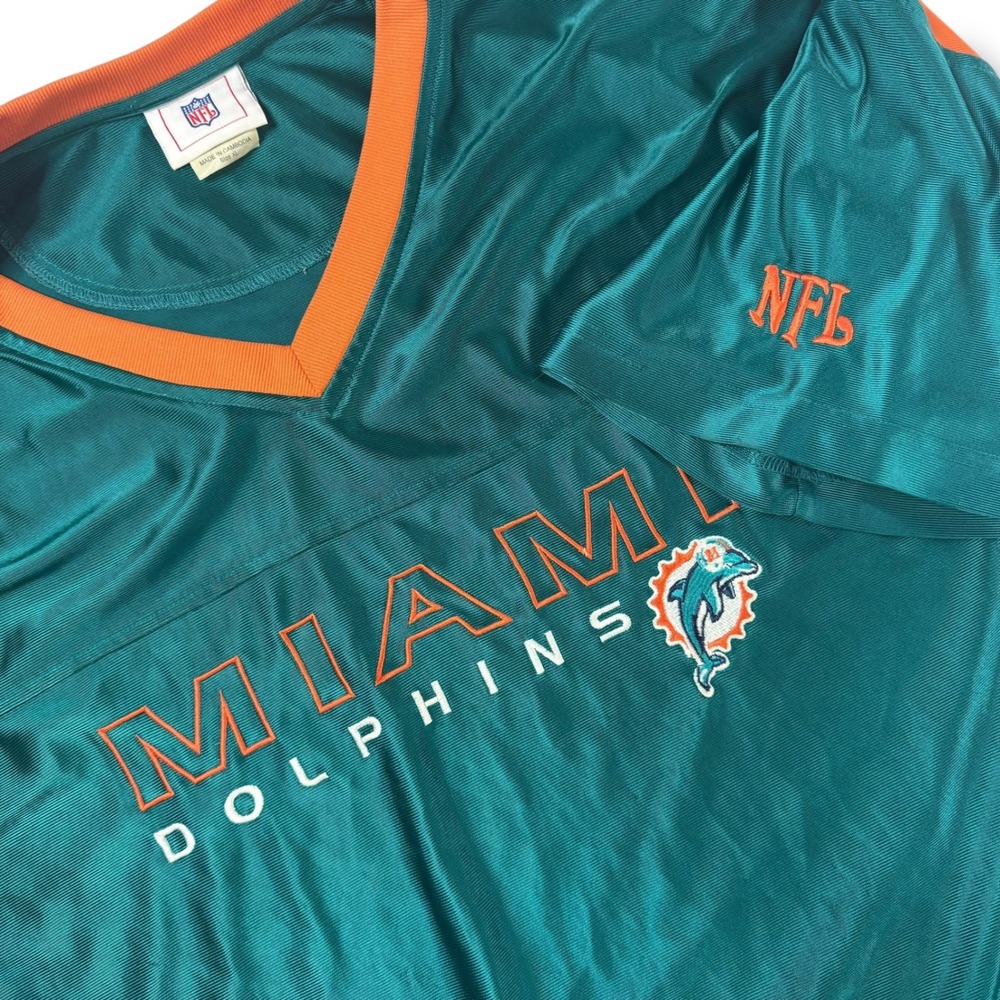 Miami Dolphins NFL Football Jersey Men's XL Teal Orange‎ V-Neck Mesh